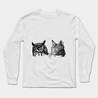 a cat and an owl Long Sleeve T-Shirt